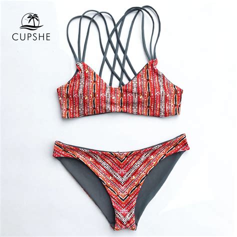 Cupshe Heated Love In Desert Cross Back Bikini Set Women Striped Two