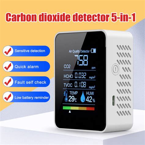 5 In 1 Air Quality Monitor Co2 Tvoc Hcho Aqi Tester For Home Office White Ca Ebay