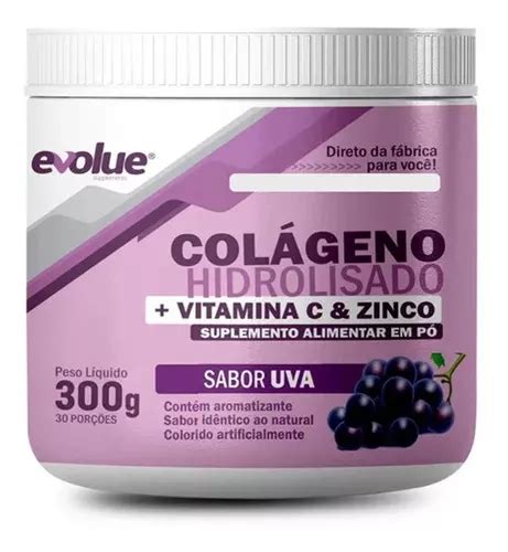 Colágeno Hidrolisado Vitamina C Zinco 300g Evolue Sabor Uva