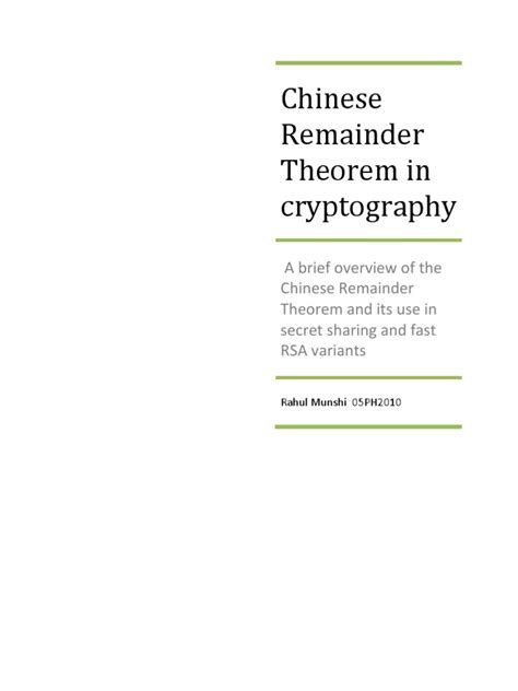 Chinese Remainder Theorem in Cryptography A Brief Overview of | PDF ...