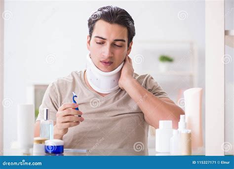 The Man with Neck Brace after Whiplash Injury Stock Image - Image of ...