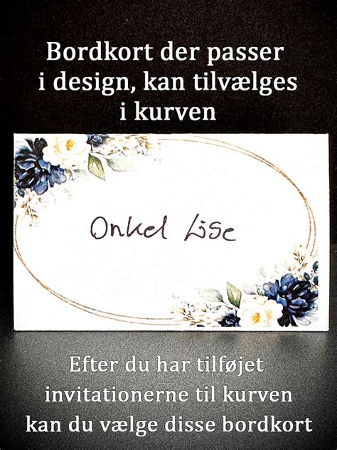 Invitation til fødselsdag Slim size Blå floral udgave uden billeder