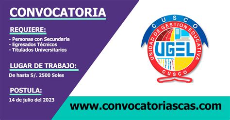 Convocatoria Ugel Cusco [cas] 6 Plazas Computación E Informática Educación Psicología