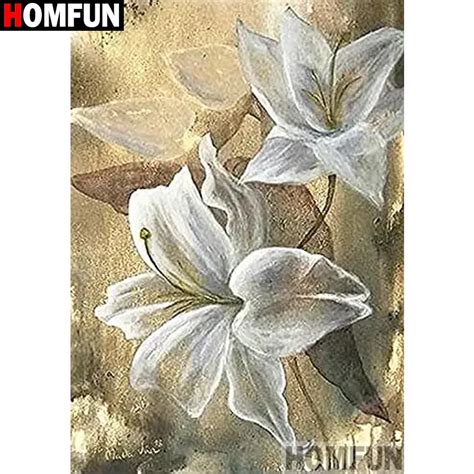 HOMFUN 5D Diamond Embroidery Needlework Kit Scenery Flower Lily Diy