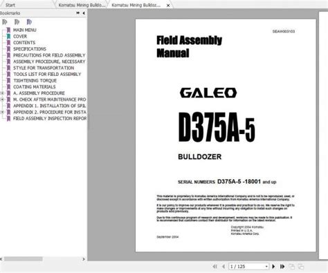 Komatsu Mining Bulldozers D375A 5 Field Assembly Manual