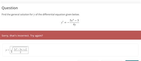 Solved Find The General Solution For Y Of The Differential