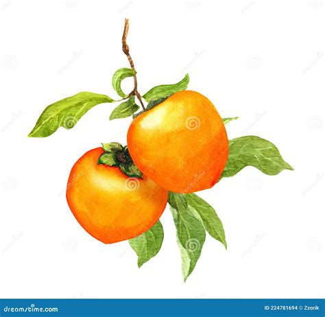 Persimmon Fruits Sketch Vector Illustration For Label Background One