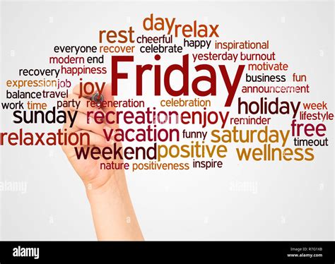 Friday Word Cloud And Hand With Marker Concept On White Background