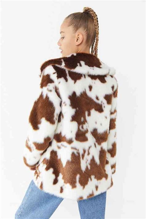 Jakke Tammy Cow Print Faux Fur Coat Faux Fur Coat Fur Coat Cow Print