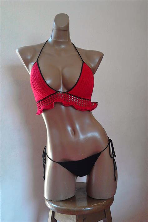 Corola S Artesanales Bikini Rojo Negro Con Falda