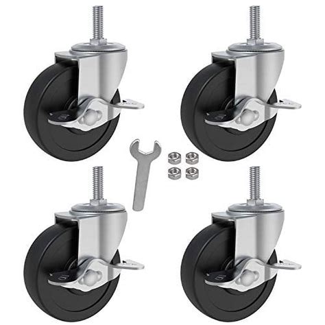 Mysit Brake Stem Casters Wheel 3 8 16x1 3 Inch Locking Swivel Rubber