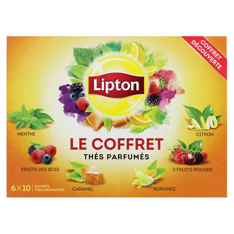 LIPTON Coffret thés parfumés 6 parfums 6x6 sachets 96g pas cher Auchan fr