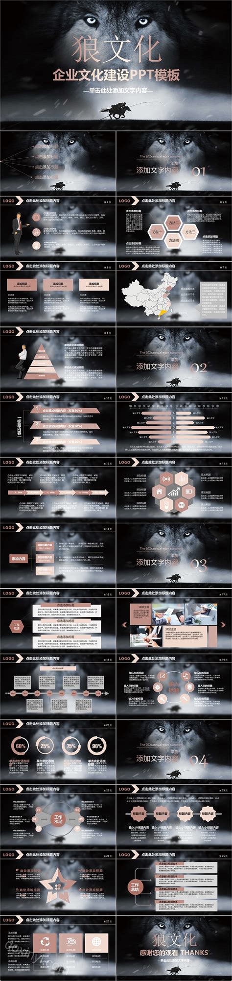 狼文化企业文化建设通用模板 Ppt模板 心宜办公