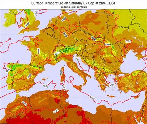 Italy Surface Temperature on Thursday 29 Dec at 1pm CET