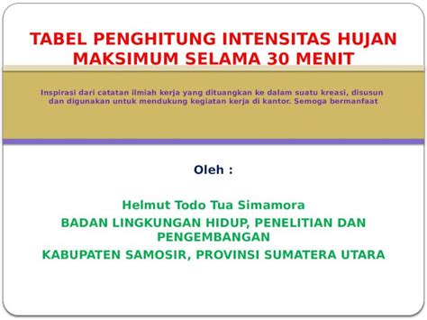 Pptx Tabel Penghitung Intensitas Hujan Maksimum Selama Menit Pptx