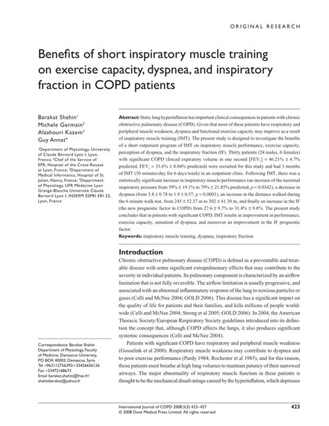 Pdf Benefits Of Short Inspiratory Muscle Training On Exercise