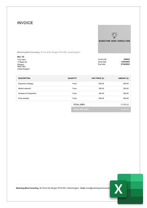 Free Professional Consulting Invoice Templates In Excel Billdu