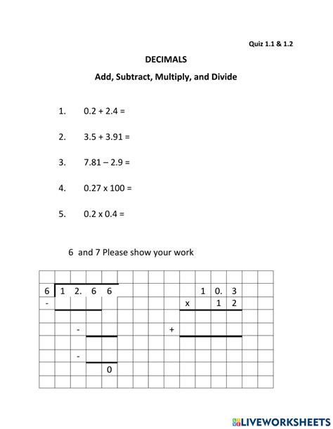 Ejercicio De Add Subtract Multiply Divide Decimals Decimalworksheets Net