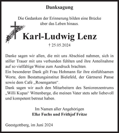 Traueranzeigen Von Karl Ludwig Lenz Abschied Nehmen De