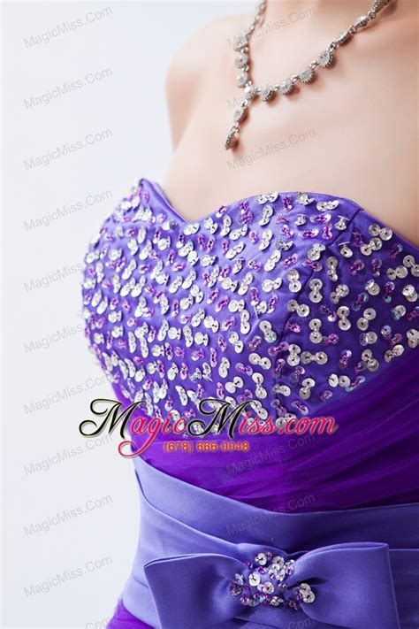 Eggplant Purple A Line Princess Sweetheart Floor Length Tulle Beading And Bow Prom Dress Us