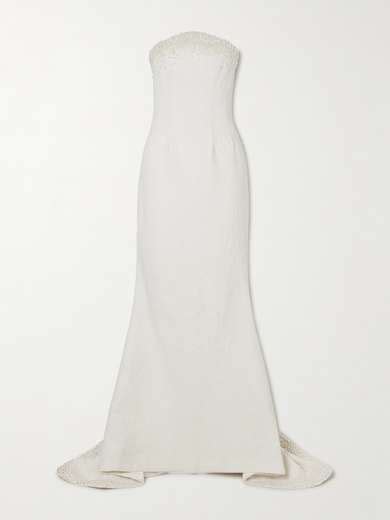 Clio Peppiatt Olympia Strapless Faux Pearl Embellished Tulle Gown Net