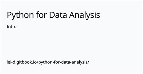 Intro Python For Data Analysis