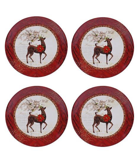 Certified International 4 Piece Winter Garden Reindeer Dinner Plate Set Dinner Plate Sets