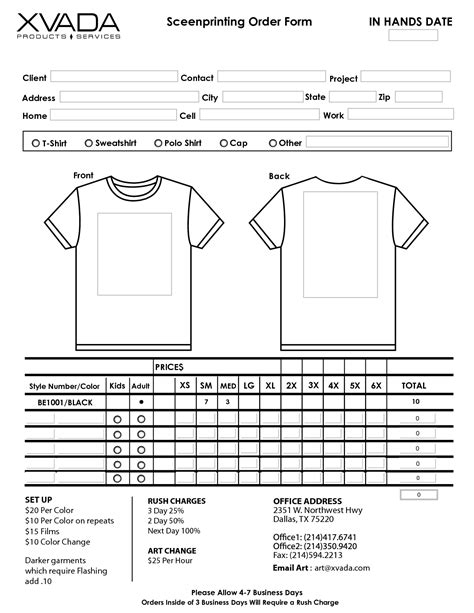 TOP T Shirt Order Forms Template Free