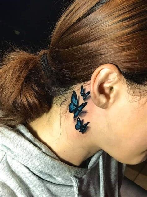 Blue Butterfly Neck Tattoo