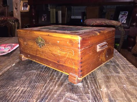 Vintage Antique Cedar Jewelry Keepsake Box Ornate … Gem