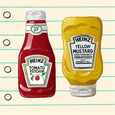 Two Bottles Of Ketchup And Mustard On Lined Paper