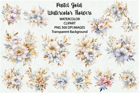 Pastel Gold Watercolor Flowers Clipart Graphic By Siatia Creative Fabrica