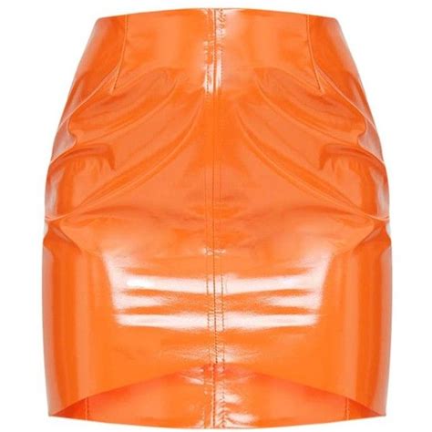 Orange Vinyl High Waisted Zip Up Mini Skirt £20 Liked On Polyvore Featuring Skirts And Mini