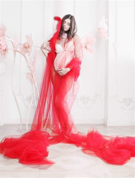 Red Tulle Maternity Gown Idea For Photoshoot Pregnancy Etsy