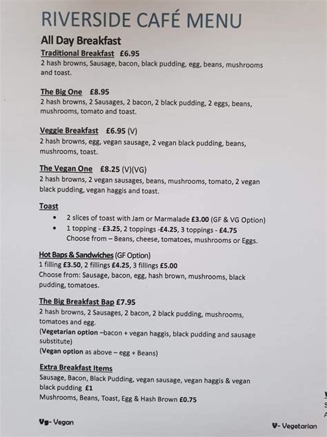 Menu At Riverside Cafe Llanfairfechan