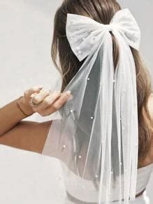 Pc Float Faux Pearl Bow Decor Bridal Veil Elegant Shein Usa