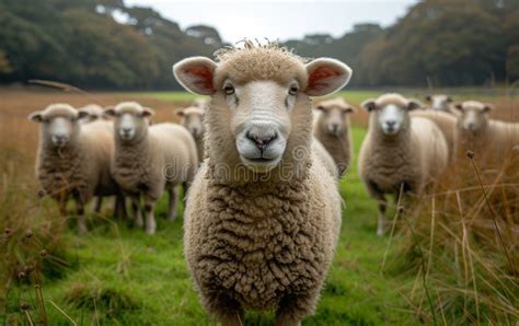 Sheep Stares At The Camera With Herd Of Sheep In The Background Stock