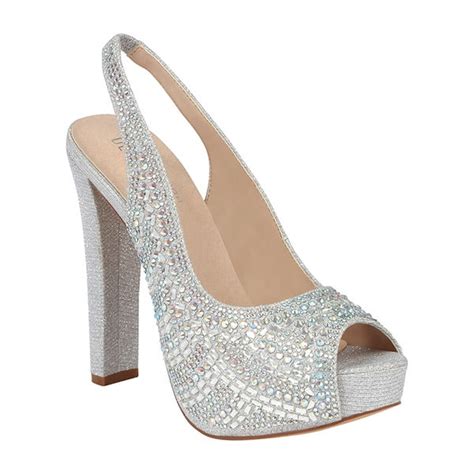 Silver Peep Toe Heels With Rhinestones