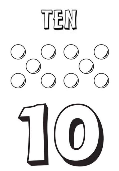 Learn Number 10 With Ten Balls Coloring Page Bulk Color Coloring