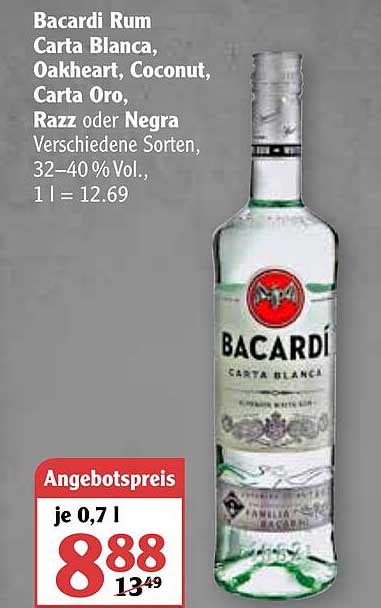 Bacardi Rum Carta Blanca Oaktheart Coconut Carta D Oro Razz Oder Negra