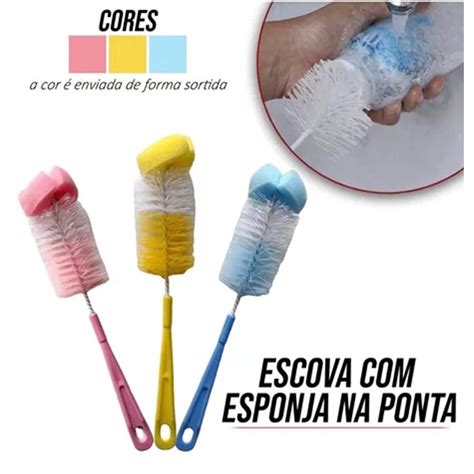 Escova Esponja cabo 28cm Para lavar mamadeira copos taças