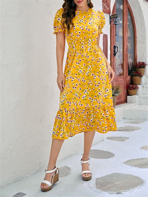 Shein Clasi Pieza Vestido L Nea A Con Estampado Floral Bajo Con