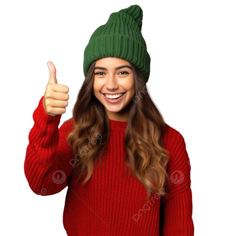 Chica Con Sombrero De Navidad Sobre Verde Aislado Haciendo Un Gesto De