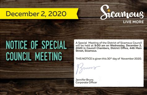 Notice Of Special Council Meeting News District Of Sicamous