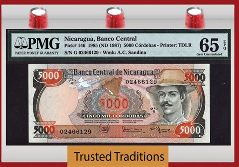 Welt Banknoten Cordobas Tt Pk Nicaragua Pmg Epq Gem