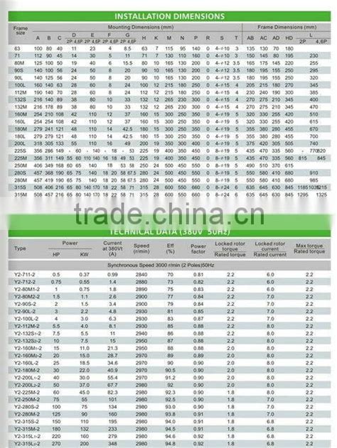 Y2 Series Cast Iron Three Phase Electric Motor IE1 IE2 IE3 Standard