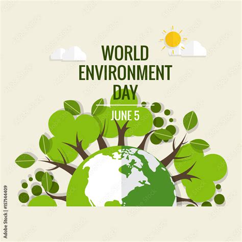 World Environment Day Concept Green Eco Earth Vector Illustration