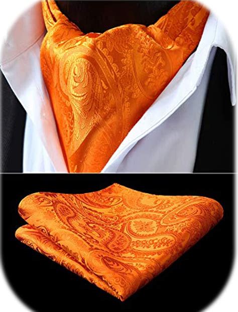 HISDERN Men S Orange Cravat Paisley Floral Cravats Handkerchief Wedding