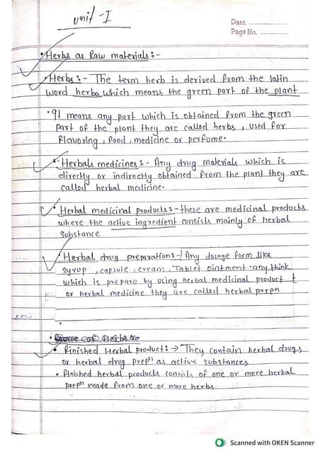 Unit 1 Herbal Drug Technology Handwriting Notes Part 1 Pdf