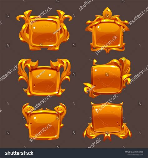 Game Ui Frames Gold Square Medieval Stock Vector Royalty Free